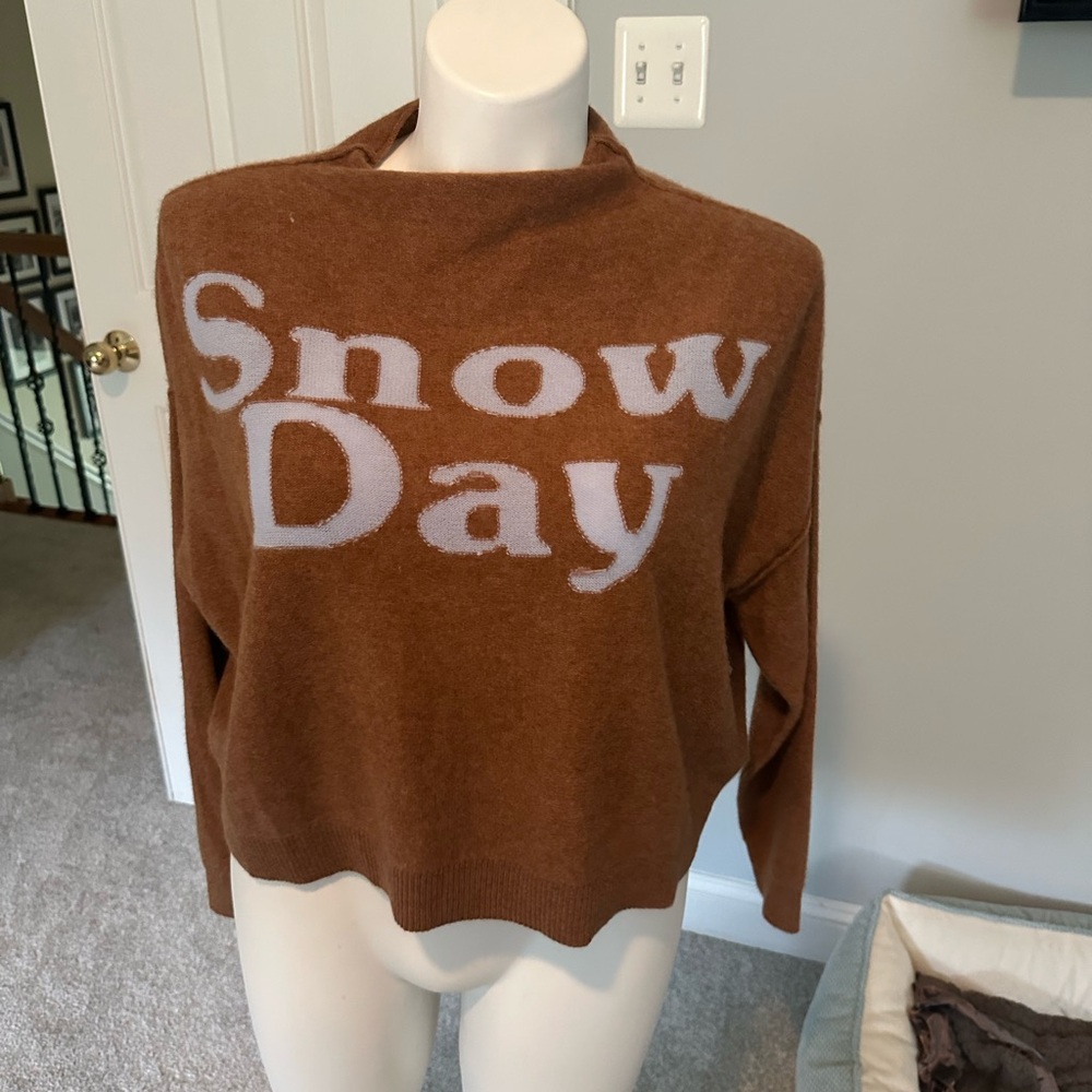 Pilcro Brown Crewneck Sweater with White 'Snow Day' Graphic
